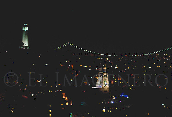 Coit Tower with the Bay Bridge